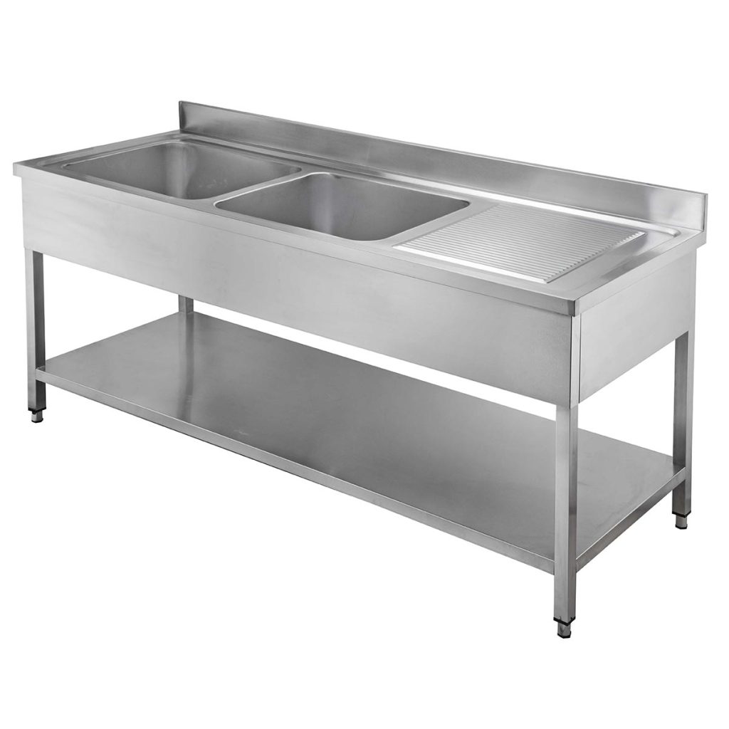 Spültisch / 2 Becken links und Abtropffläche, 2000 x 700 mm