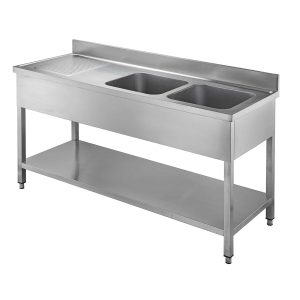 Spültisch / 2 Becken rechts und Abtropffläche, 2000 x 700 mm