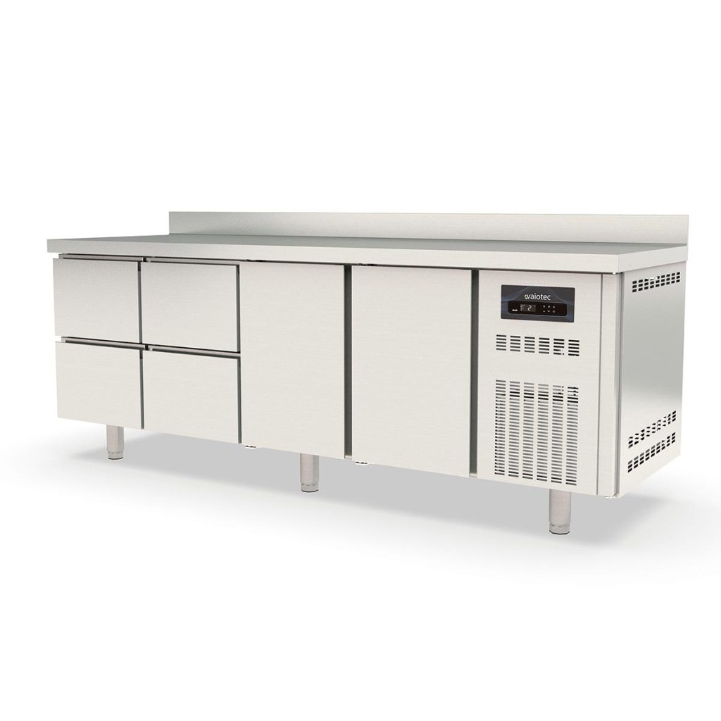 TOPLINE Kühltisch / 4-fach GN1/1 mit 4 Schubladen / 2 Türen & Aufkantung, 2245 x 700 mm