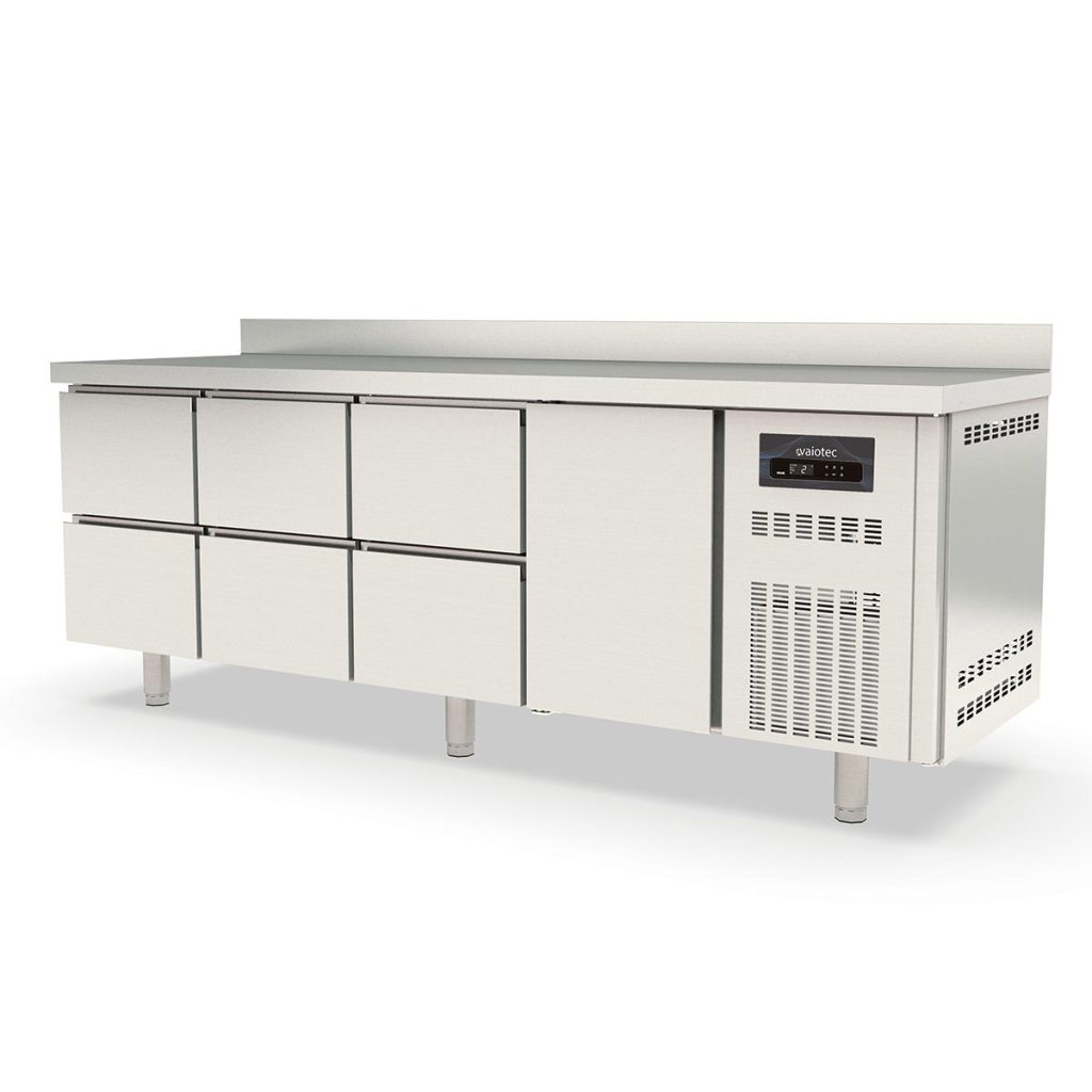 TOPLINE Kühltisch / 4-fach GN1/1 mit 6 Schubladen / 1 Tür & Aufkantung, 2245 x 700 mm