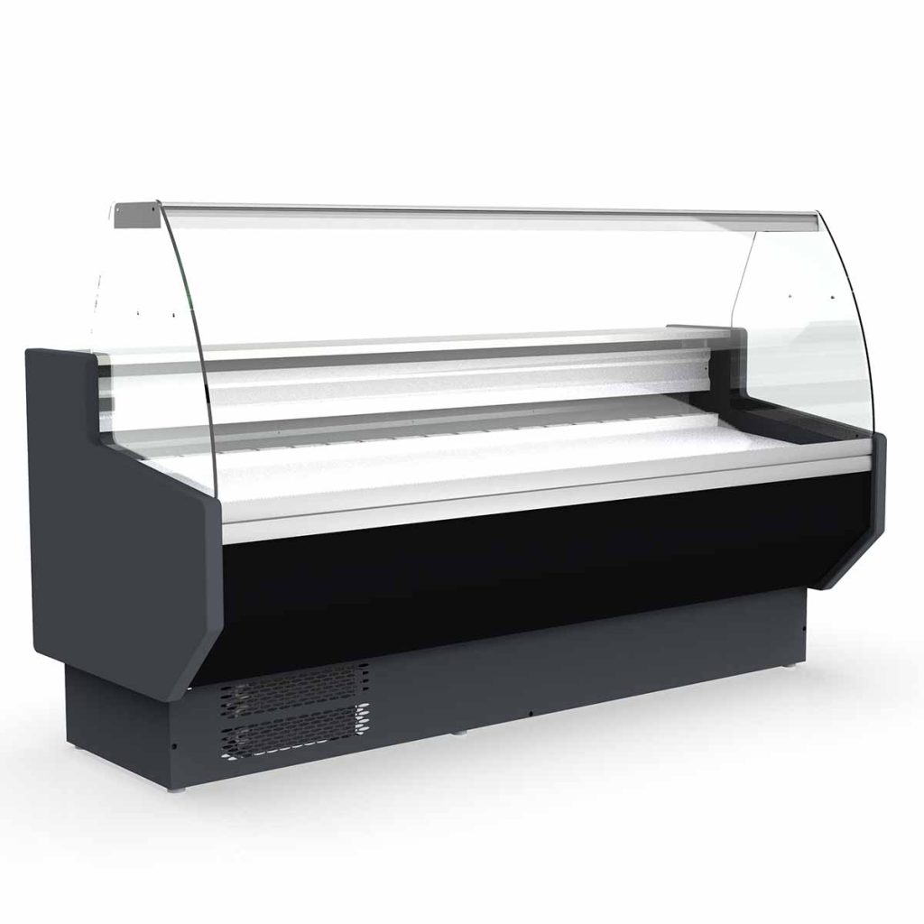 TOPLINE Kühltheke 150 – gebogenes Frontglas “schwarz”, 1505 x 800 mm
