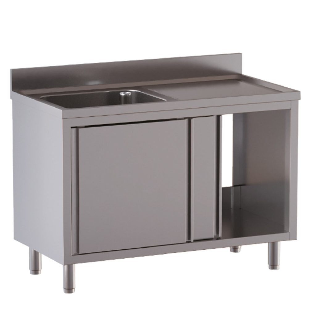 TOPLINE Spülschrank / 1 Becken links mit Schiebetüren, 1400 x 700 mm