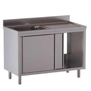 TOPLINE Spülschrank / 1 Becken links mit Schiebetüren, 1400 x 700 mm