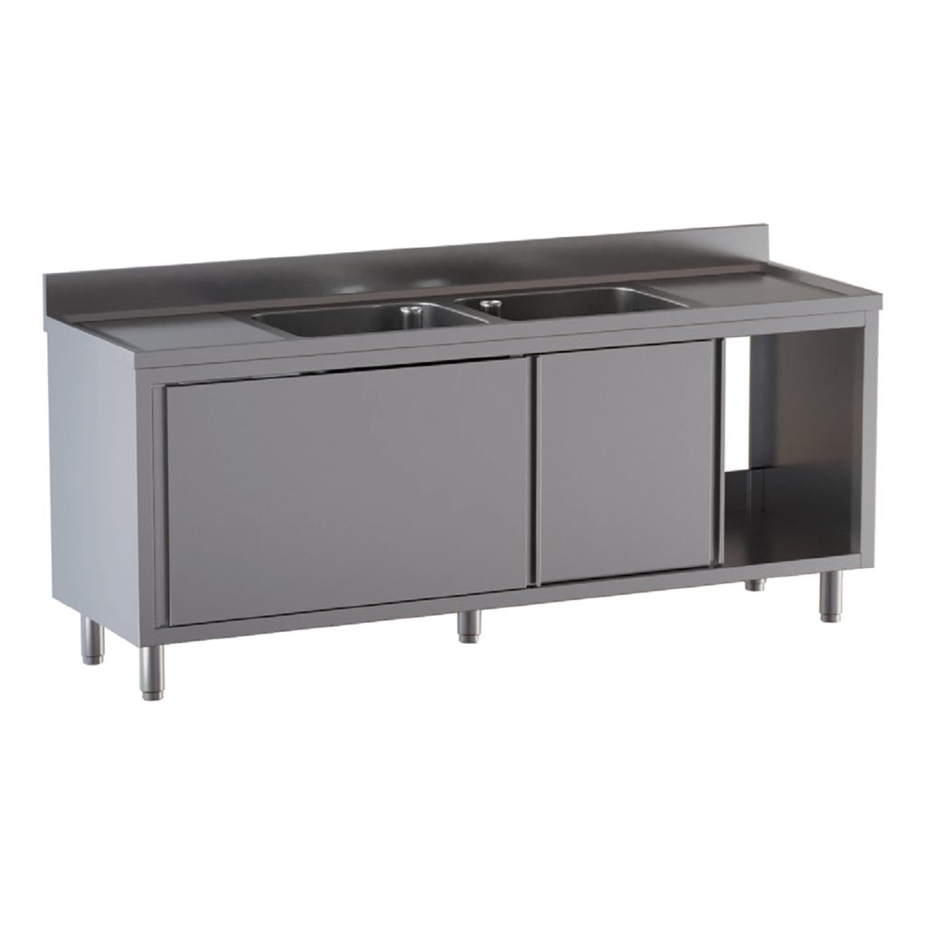 TOPLINE Spülschrank / 2 Becken und 2 Abtropfflächen, 2400 x 700 mm
