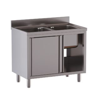 TOPLINE Spülschrank / 2 Becken mit Schiebetüren, 1400 x 700 mm