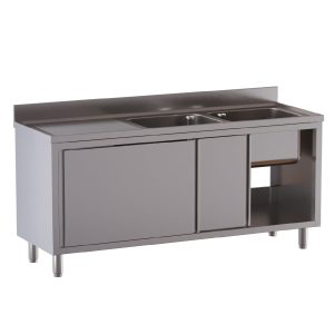TOPLINE Spülschrank / 2 Becken rechts mit Schiebetüren, 1600 x 600 mm
