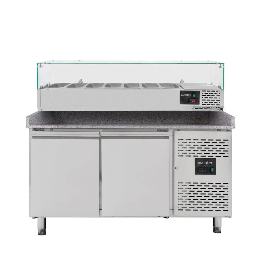 Pizzakühltisch / 2-türig “grau” inkl. Kühlaufsatz GN1/4, 1510 x 800 mm