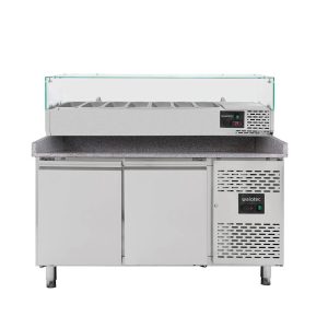 Pizzakühltisch / 2-türig “grau” inkl. Kühlaufsatz GN1/4, 1510 x 800 mm