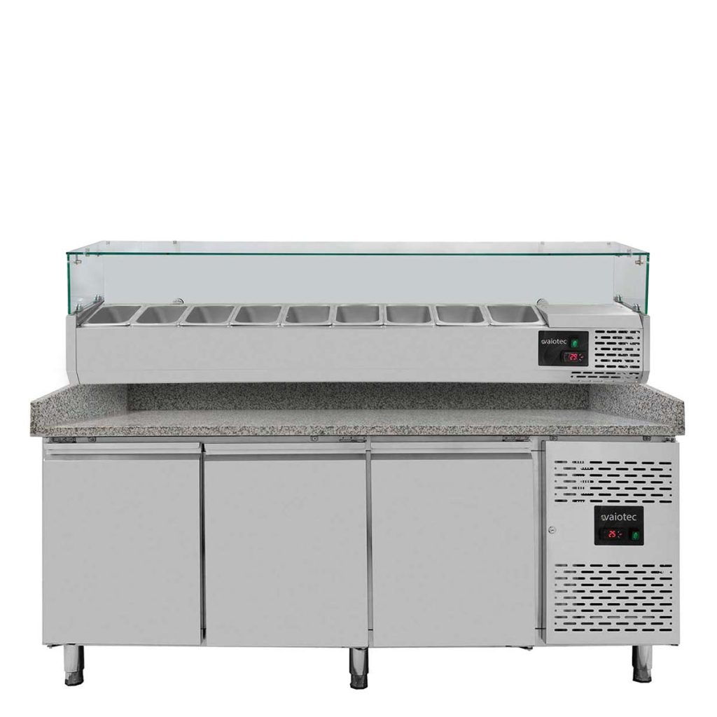 Pizzakühltisch / 3-türig “grau” inkl. Kühlaufsatz GN1/3, 2020 x 800 mm