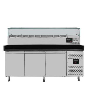 Pizzakühltisch / 3-türig “schwarz” inkl. Kühlaufsatz GN1/3, 2020 x 800 mm
