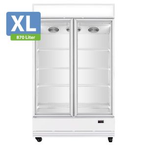 TOPLINE Getränkekühlschrank 2 Türen / 870 Liter XL, mit Leuchtaufsatz “weiß”, 1090 x 742 mm