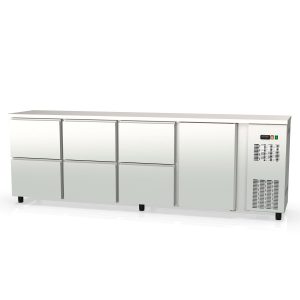 TOPLINE Barkühltisch Edelstahl / 1 Tür & 6 Schubladen, 2565 x 530 mm