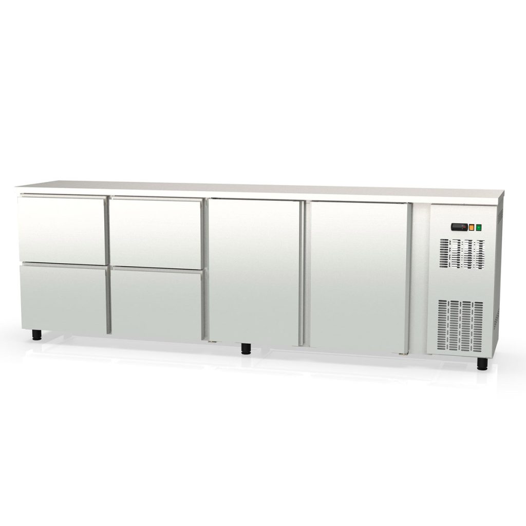 TOPLINE Barkühltisch Edelstahl / 2 Türen & 4 Schubladen, 2565 x 530 mm