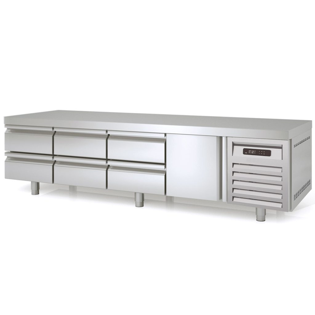 TOPLINE Unterbaukühltisch / 4-fach GN 1/1 mit 6 Schubladen / 1 Tür, 2245 x 700 mm