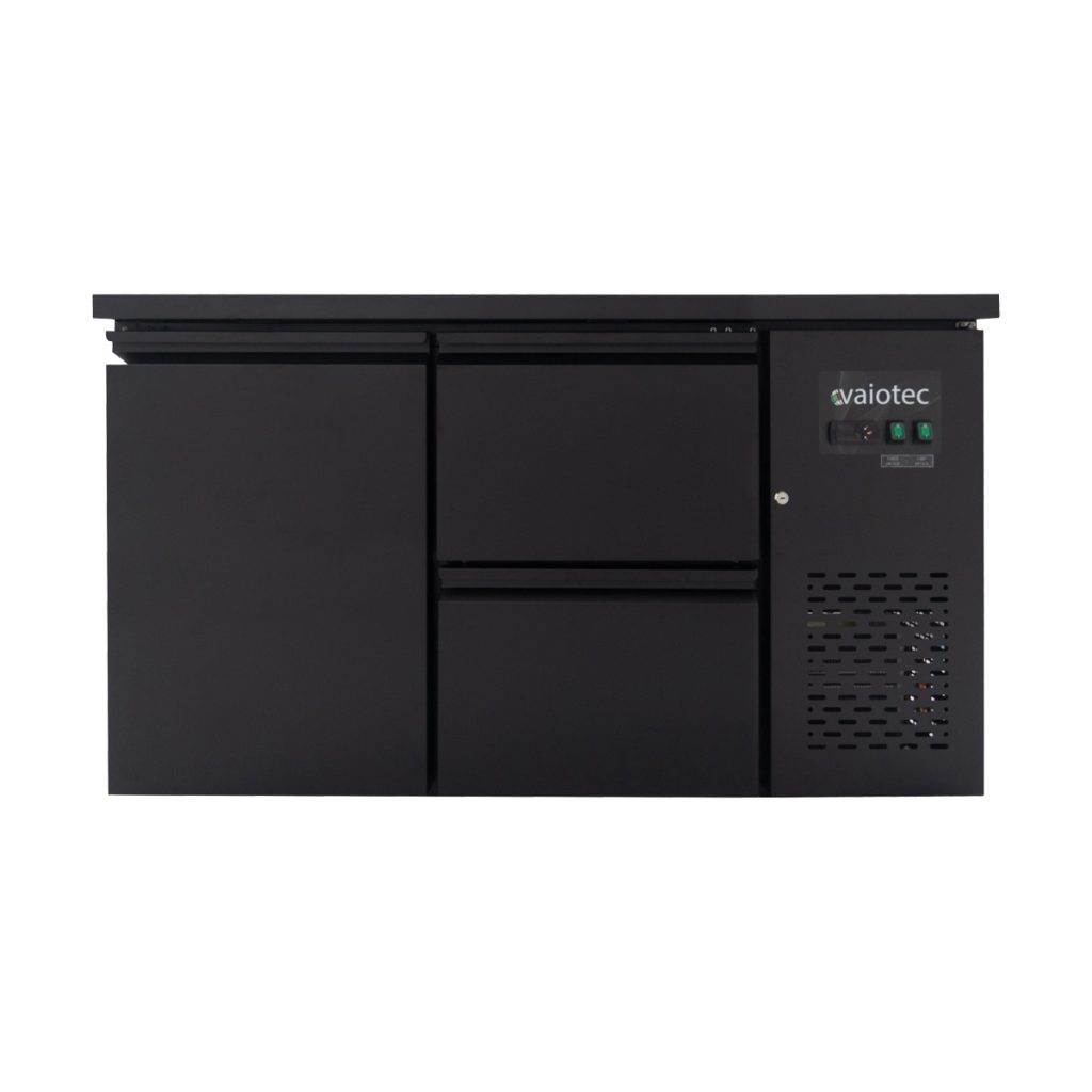 Barkühltisch schwarz / 1 Tür & 2 Schubladen – 280 l, 1465 x 520 mm