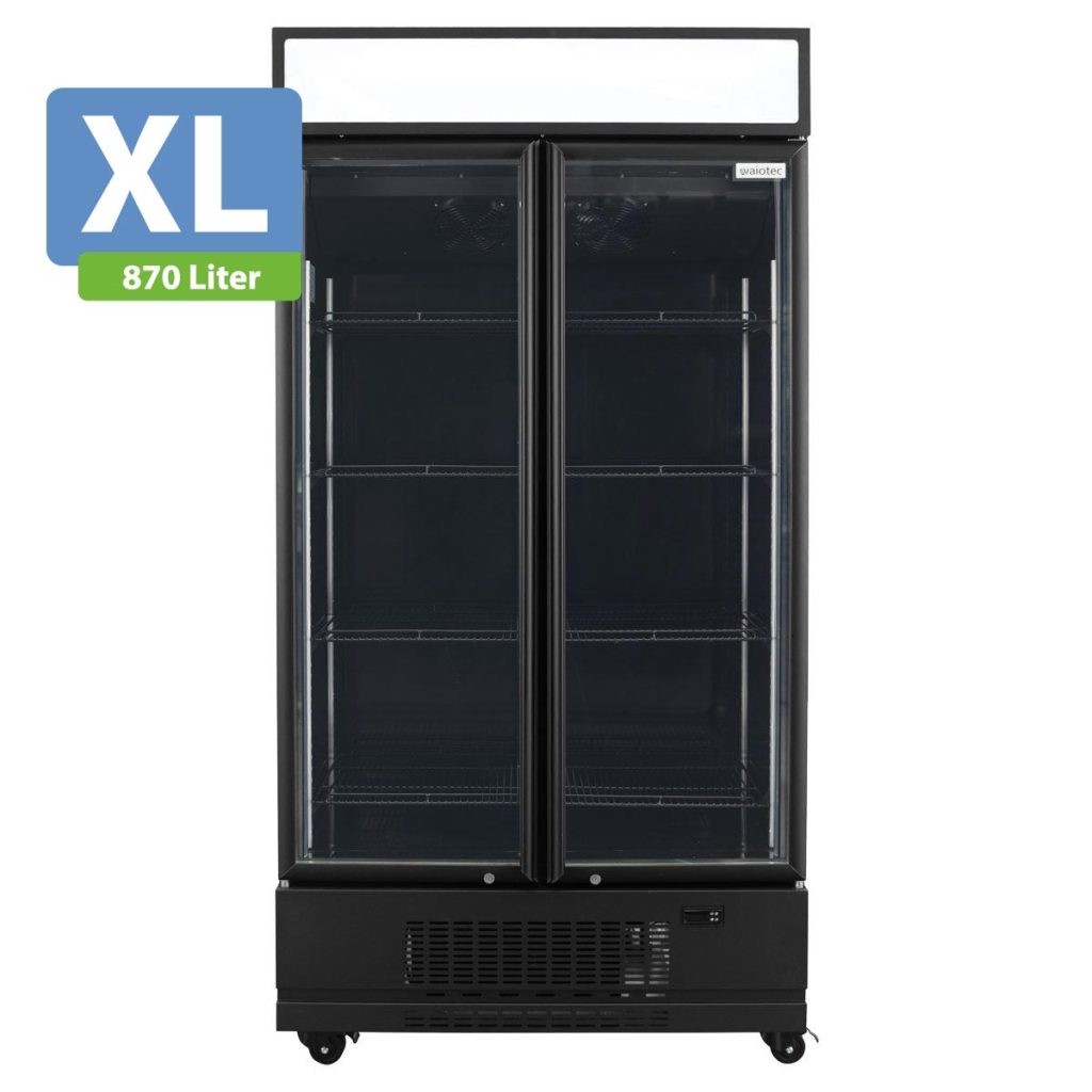 TOPLINE Getränkekühlschrank 2 Türen / 870 Liter XL, mit Leuchtaufsatz “schwarz”, 1090 x 742 mm
