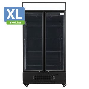 TOPLINE Getränkekühlschrank 2 Türen / 870 Liter XL, mit Leuchtaufsatz “schwarz”, 1090 x 742 mm