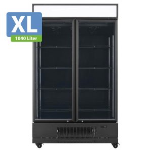 TOPLINE Getränkekühlschrank 2 Türen / 1040 Liter XL, mit Leuchtaufsatz “schwarz”, 1280 x 742 mm