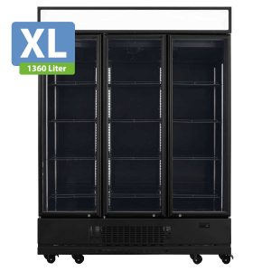 TOPLINE Getränkekühlschrank 3 Türen / 1360 Liter XL, mit Leuchtaufsatz “schwarz”, 1640 x 742 mm