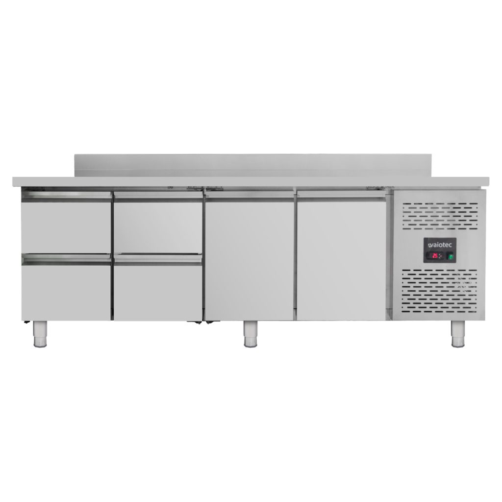 Kühltisch / 2 Türen & 4 Schubladen inkl. Aufkantung – Monoblock, 2230 x 700 mm