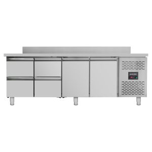Kühltisch / 2 Türen & 4 Schubladen inkl. Aufkantung – Monoblock, 2230 x 700 mm