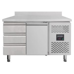 Kühltisch / 1 Tür & 3 Schubladen links inkl. Aufkantung – Monoblock, 1360 x 700 mm