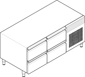 BASE REFRIGERATA GN1/1 – 4 CASSETTI CON GAS R290 T70 DIM. CM 140X65X62H