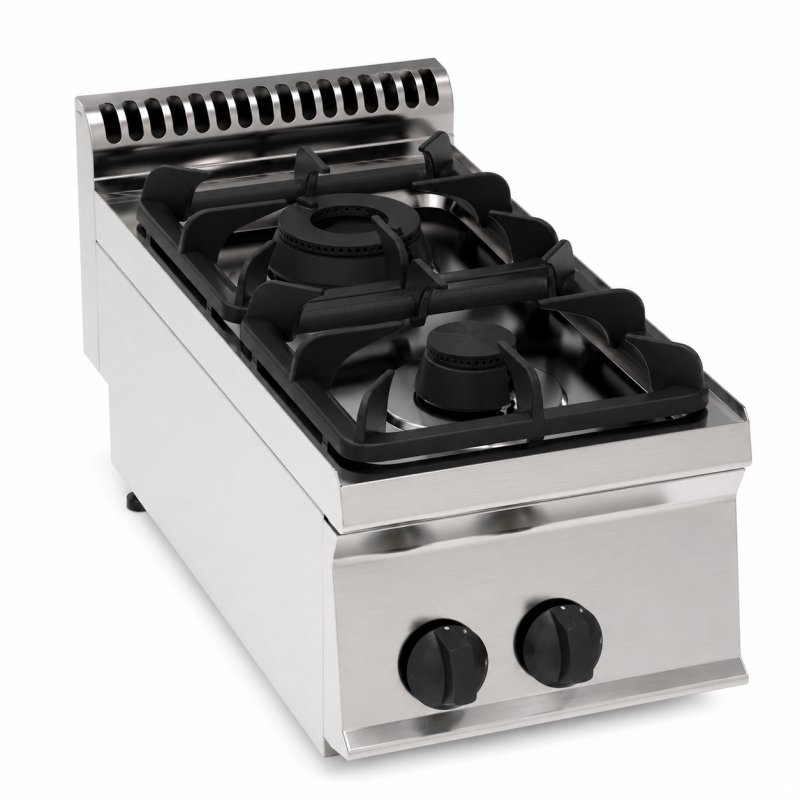 Piano Cottura a Gas Professionale 2 Fuochi con Griglie in Ghisa – Modello Top 35 cm