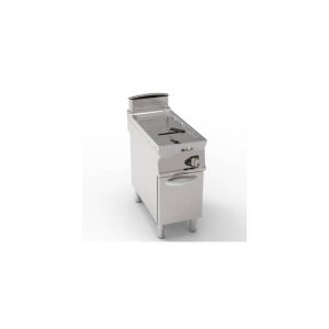 FRIGGITRICE GAS VASCA SINGOLA 21LT CON FONDO V FREESTANDING SU VANO CHIUSO – CESTELLI COPERCHI E VASCA RECUPERO OLIO INCLUSI