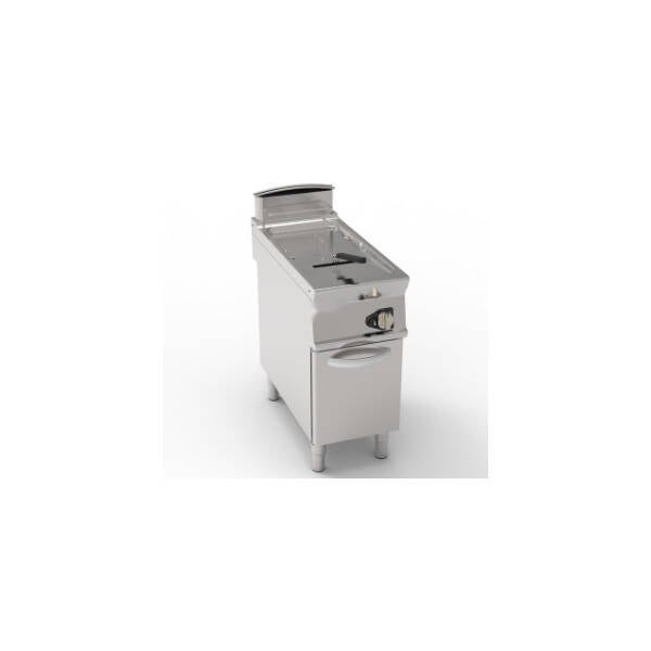 FRIGGITRICE GAS VASCA SINGOLA 21LT CON FONDO V FREESTANDING SU VANO CHIUSO – CESTELLI COPERCHI E VASCA RECUPERO OLIO INCLUSI