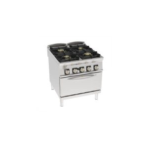 CUCINA GAS ERMETICA 4 FUOCHI CON GRIGLIE IN GHISA SU FORNO GAS STATICO GN2/1 CON 1 GRIGLIA