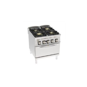 CUCINA GAS ERMETICA 4 FUOCHI HIGH POWER CON GRIGLIE IN GHISA SU FORNO GAS STATICO GN2/1 CON 1 GRIGLIA