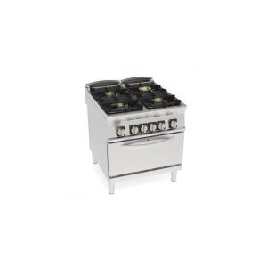 CUCINA GAS ERMETICA 4 FUOCHI SUPER CON GRIGLIE IN GHISA SU FORNO ELETTRICO STATICO GN2/1 CON 1 GRIGLIA