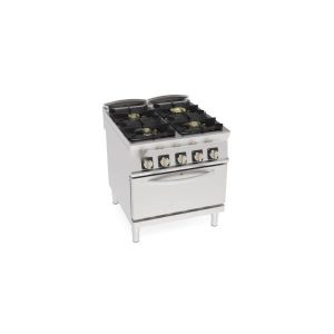 CUCINA GAS ERMETICA 4 FUOCHI SUPER CON GRIGLIE IN GHISA SU FORNO ELETTRICO VENTILATO GN1/1 CON 1 GRIGLIA