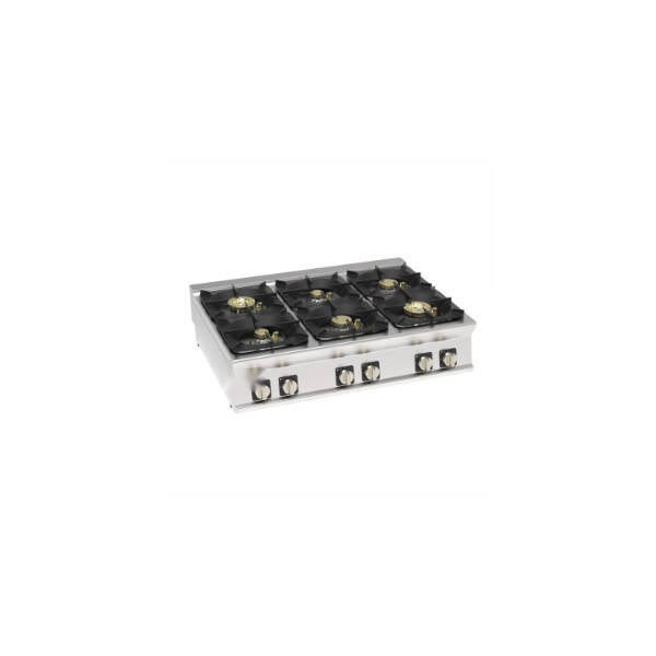 PIANO COTTURA GAS ERMETICO 6 FUOCHI SUPER CON GRIGLIE IN GHISA TOP