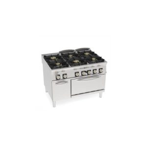 CUCINA GAS ERMETICA 6 FUOCHI CON GRIGLIE IN GHISA SU FORNO GAS STATICO GN2/1 CON 1 GRIGLIA