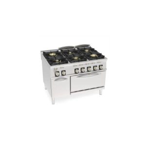 CUCINA GAS ERMETICA 6 FUOCHI CON GRIGLIE IN GHISA SU FORNO ELETTRICO VENTILATO GN1/1 CON 1 GRIGLIA