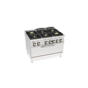 CUCINA GAS ERMETICA 6 FUOCHI SUPER CON GRIGLIE IN GHISA SU FORNO GAS STATICO FULL-SIZE CON 1 GRIGLIA
