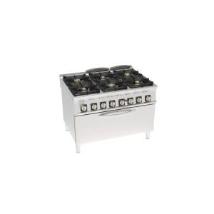 CUCINA GAS ERMETICA 6 FUOCHI CON GRIGLIE IN GHISA SU FORNO GAS STATICO FULL-SIZE E GRILL ELETTRICO CON 1 GRIGLIA