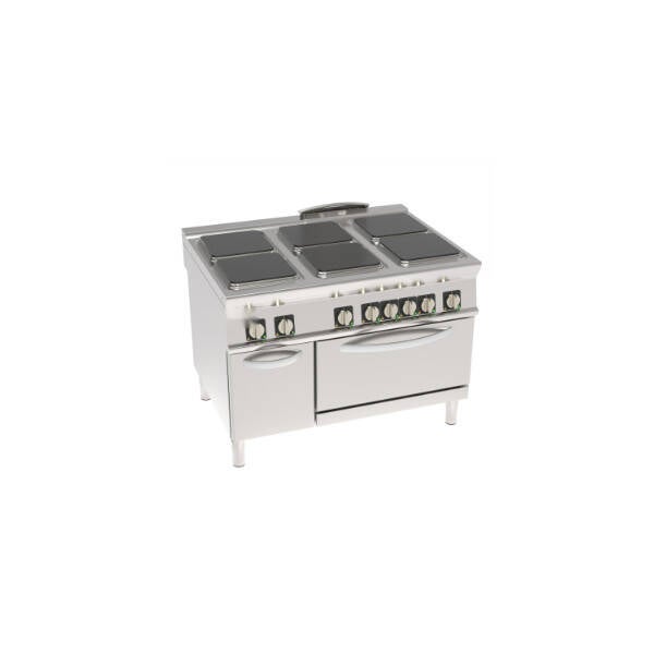 CUCINA ELETTRICA 6 PIASTRE ERMETICHE QUADRE (30X30CM – 11.8X11.8IN) CON FORNO ELETTRICO STATICO GN2/1 CON 1 GRIGLIA