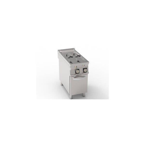 FRIGGITRICE ELETTRICA VASCA DOPPIA 8+8LT CON RESISTENZE ROTANTI IN VASCA FREESTANDING SU VANO CHIUSO – CESTELLI, COPERCHI E VASCA RECUPERO OLIO INCLUSI