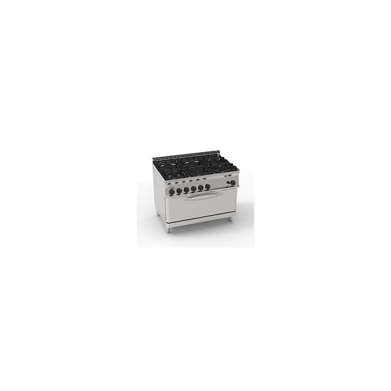 Cucina gas 6 fuochi con forno gas statico full-size (cm92,5x63x40) e Grill elettrico con 1 griglia