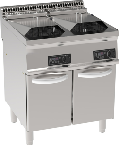 FRIGGITRICE ELETTRICA VASCA DOPPIA 14+14LT A CONTROLLO ELETTRONICO CON ELEMENTI RISCALDANTI IN VASCA BASCULANT