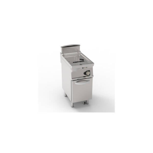 FRIGGITRICE GAS VASCA SINGOLA 17LT CON SCAMBIATORI IN VASCA FREESTANDING SU VANO CHIUSO – CESTELLI, COPERCHI E VASCA RECUPERO OLIO INCLUSI