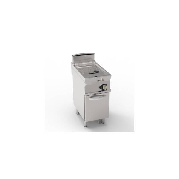 FRIGGITRICE GAS VASCA SINGOLA 13LT CON SCAMBIATORI IN VASCA FREESTANDING SU VANO CHIUSO – CESTELLI, COPERCHI E VASCA RECUPERO OLIO INCLUSI