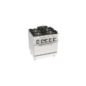 CUCINA GAS ERMETICO 4 FUOCHI CON GRIGLIE IN GHISA SU FORNO GAS STATICO GN2/1 CON 1 GRIGLIA