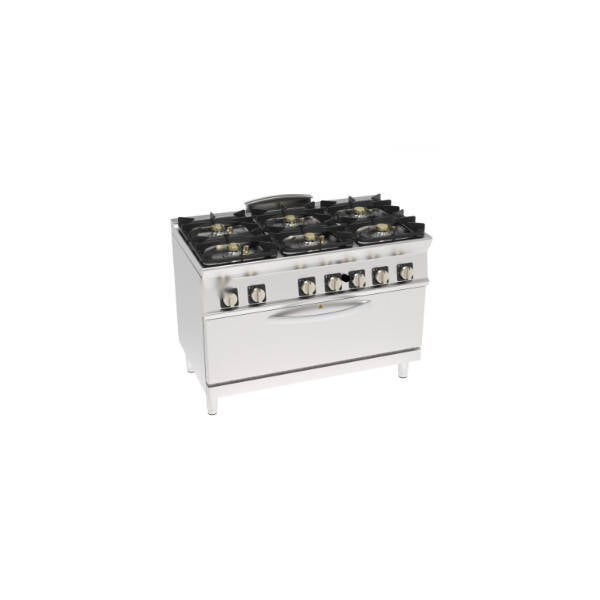 CUCINA GAS ERMETICA 6 FUOCHI CON GRIGLIA IN GHISA SU FORNO GAS FULL-SIZE (CM92,5X63X30) CON 1 GRIGLIA