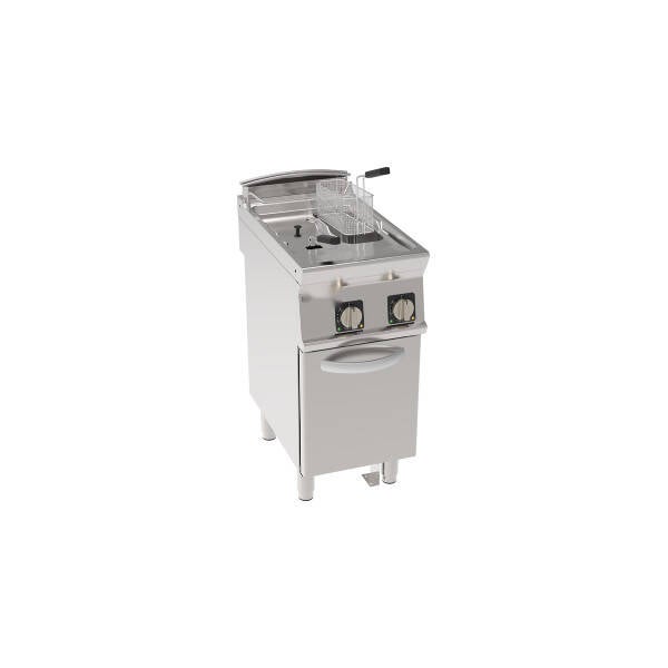 FRIGGITRICE ELETTRICA VASCA DOPPIA 8+8LT RESISTENZE ROTANTI IN VASCA FREESTANDING SU VANO CHIUSO – CESTELLI, COPERCHI E VASCA RECUPERO OLIO INCLUSI