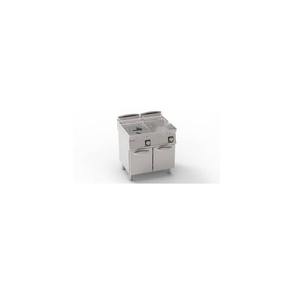 FRIGGITRICE ELETTRICA VASCA DOPPIA 13+13LT CON RESISTENZE ROTANTI IN VASCA FREESTANDING SU VANO CHIUSO – CESTELLI, COPERCHI E VASCA RECUPERO OLIO INCLUSI