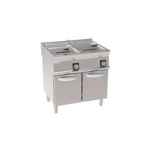 FRIGGITRICE ELETTRICA VASCA DOPPIA 17+17LT CON RESISTENZE ROTANTI IN VASCA FREESTANDING SU VANO CHIUSO – CESTELLI, COPERCHI E VASCA RECUPERO OLIO INCLUSI